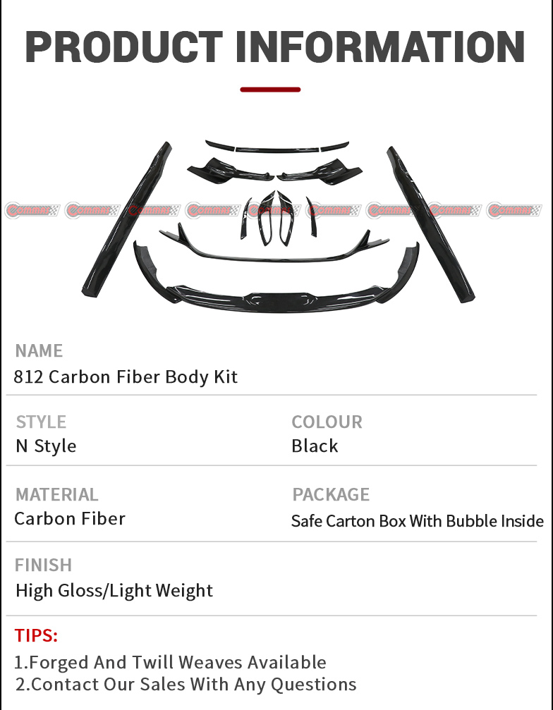Kit carrozzeria in fibra di carbonio a secco stile Novitec per Ferrari 812